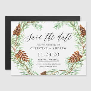 Invitation Magnétique Pinecone Winter Rustique Enregistrer les dates Mag