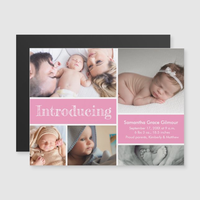 Invitation Magnétique Pink Présentation Baby Girl Collage photo (Devant / Derrière)