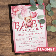 Pink Watercolor Valentine Teddy Bear Baby Shower