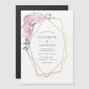 Invitation Magnétique Pivoines Florales Géométriques au Pastel pour Peti