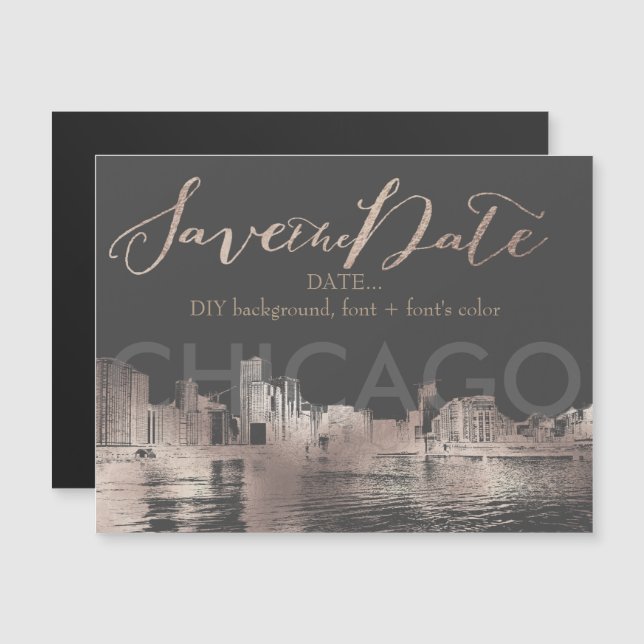 Invitation Magnétique PixDezines Chicago Sketched Cityscape (Devant / Derrière)