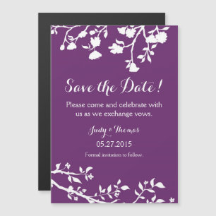 Invitation Magnétique Plum Purple Fleur Blanche Enregistrer L'Aimant Dat