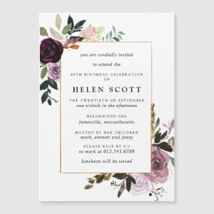 Invitation Magnétique Plum violet mauve rose floral 60e anniversaire