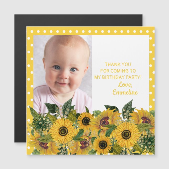 Invitation Magnétique Pois  Enfant Anniversaire Merci (Devant / Derrière)