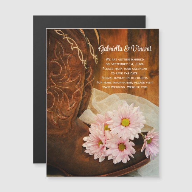 Invitation Magnétique Poissons roses Boots Cowboy Mariage Enregistrer la (Devant / Derrière)