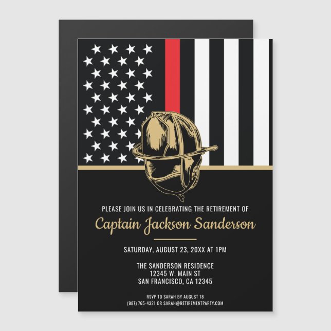 Invitation Magnétique Pompier Retraite Service d'incendie pompier (Devant / Derrière)