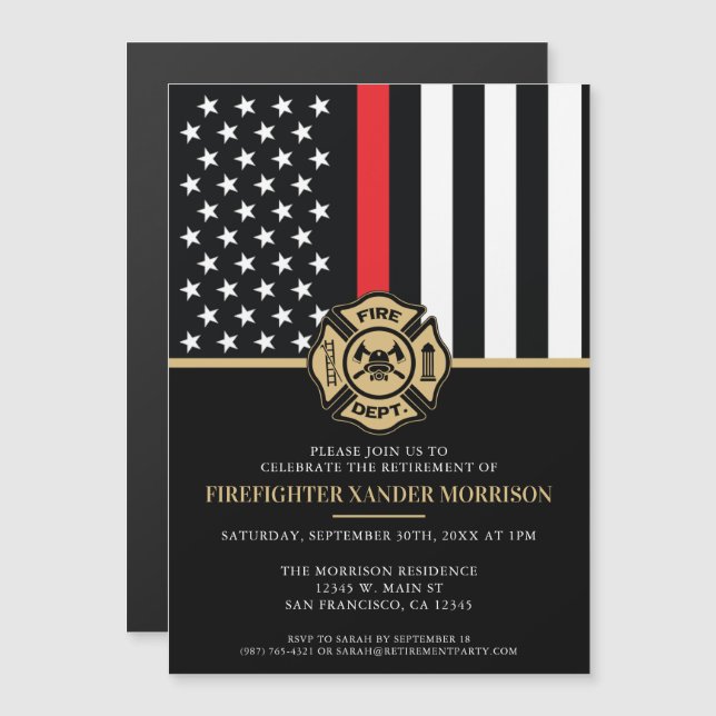 Invitation Magnétique Pompier Service des incendies Parti de retraite (Devant / Derrière)