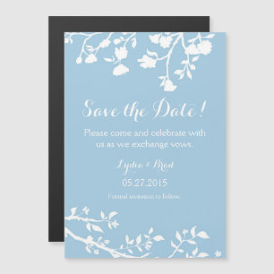 Invitation Magnétique Poudre Bleu Fleur Blanche Enregistrer L'Aimant Dat