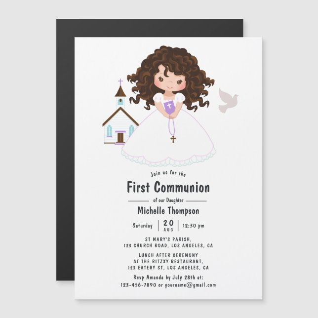 Invitation Magnétique Première communion d'une fille (Devant / Derrière)