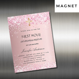 Invitation Magnétique Première communion rose pâle parties scintillant l