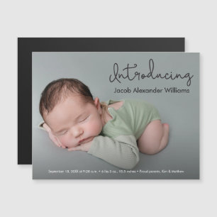 Invitation Magnétique Présentation moderne Script Custom Baby boy Photo