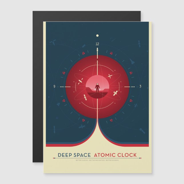 Invitation Magnétique Publicité Sci-Fi, Horloge Atomique Rouge, Espace P (Devant / Derrière)