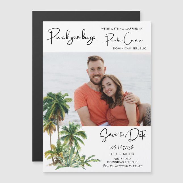 Invitation Magnétique Punta Cana Beach Destination Mariage Enregistrer L (Devant / Derrière)