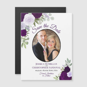 Invitation Magnétique Purple Boho Floral & Mariage photo Enregistrer la 