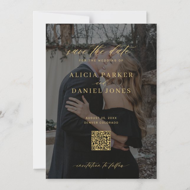 Invitation Magnétique QR code modern photo wedding save the date   (Recto)