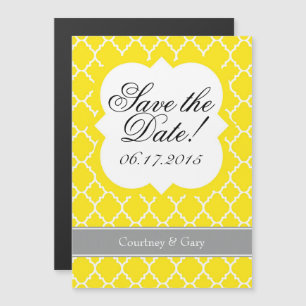 Invitation Magnétique Quatrefoil Blanc Jaune Enregistrer l'aimant Date