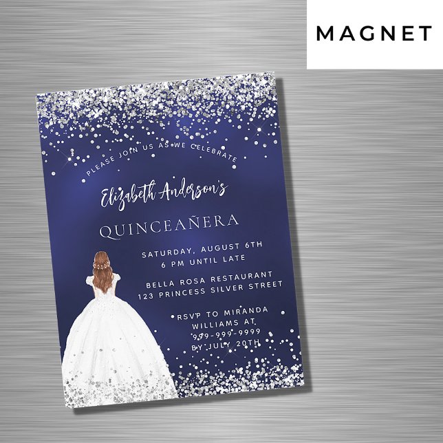 Invitation Magnétique Quinceanera bleu marine parties scintillant robe l (Créateur téléchargé)