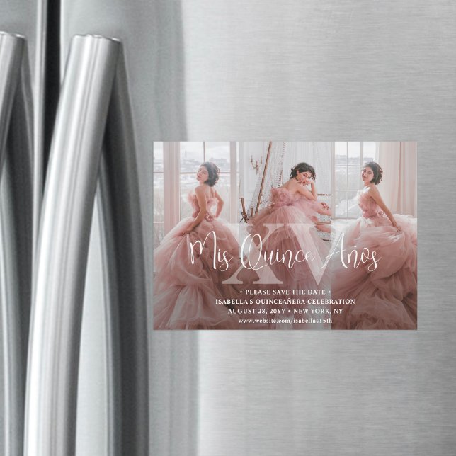 Invitation Magnétique Quinceañera Enregistrer la date 3 Photo Collage Mi (Créateur téléchargé)