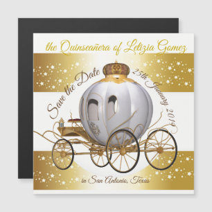 Invitation Magnétique Quinceanera Enregistrer la date Gold Princess Carr