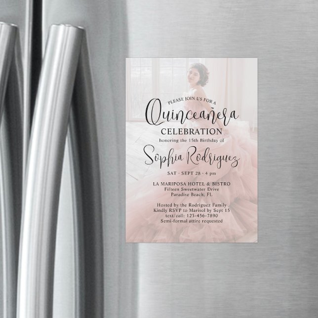 Invitation Magnétique Quinceañera moderne Photo Overlay 15ème anniversai (Créateur téléchargé)
