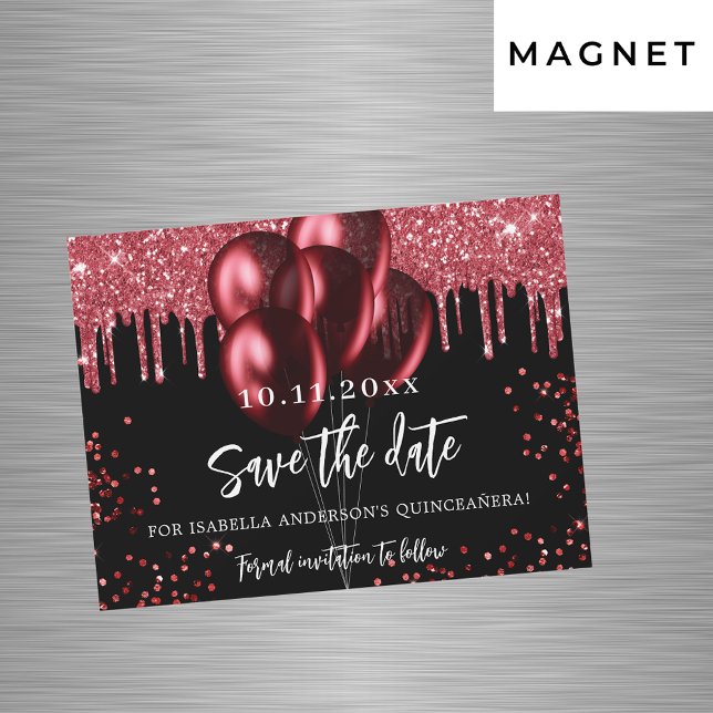 Invitation Magnétique Quinceanera noir rouge bulle magnétique enregistre (Créateur téléchargé)
