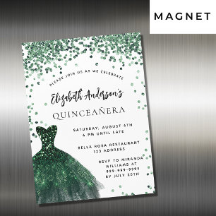 Invitation Magnétique Quinceanera robe vert émeraude blanc luxe