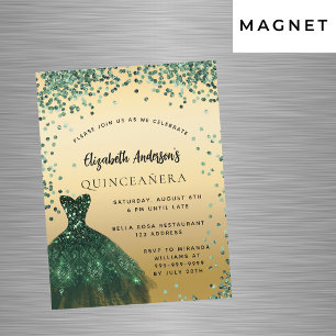 Invitation Magnétique Quinceanera robe verte émeraude soirée de luxe