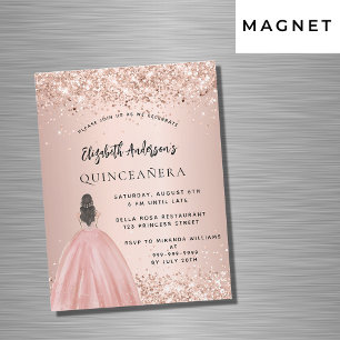 Invitation Magnétique Quinceanera rose or parties scintillant robe luxe
