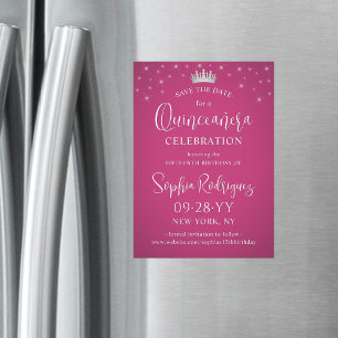 Invitation Magnétique Quinceañera Sauvez la date Elégant Fuschia rose