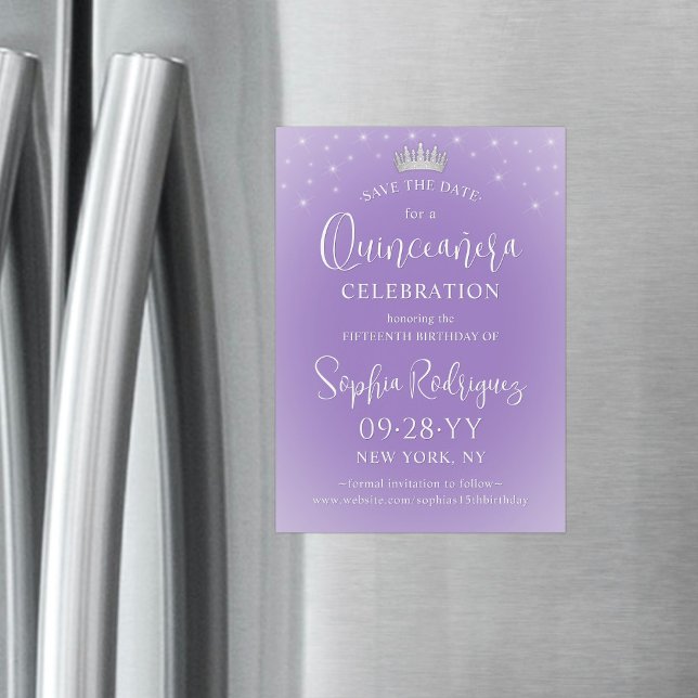 Invitation Magnétique Quinceañera Save the Date Elegant Lilac Purple (Créateur téléchargé)