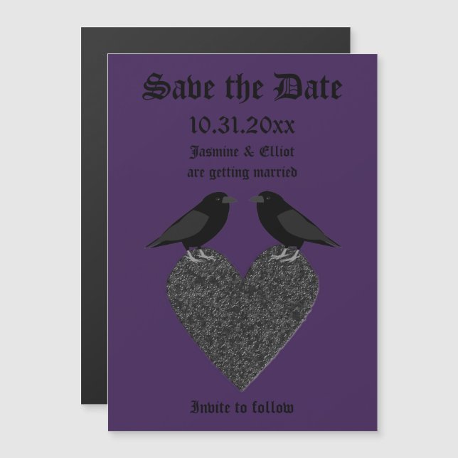 Invitation Magnétique Ravens gothiques et Black Heart Mariage personnali (Devant / Derrière)
