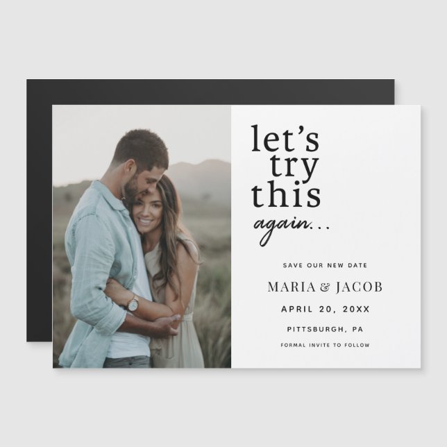 Invitation Magnétique Recommençons Changer la date Mariage (Devant / Derrière)