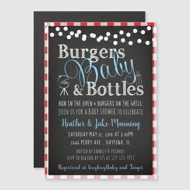 Invitation Magnétique Red En vichy Pique-nique Babyq Baby shower pour ga (Devant / Derrière)