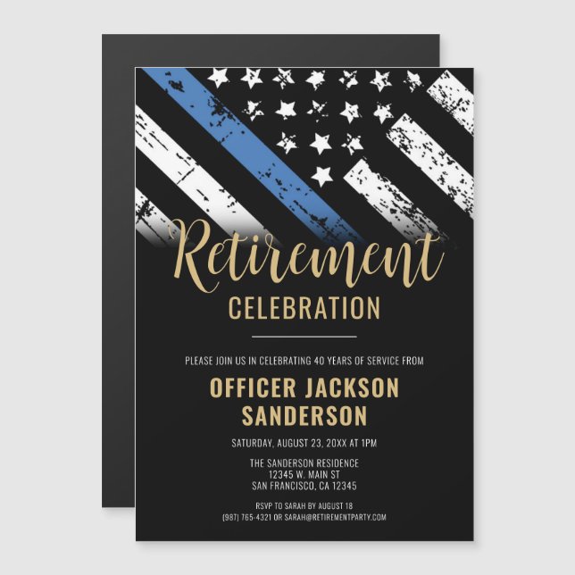 Invitation Magnétique Retraite de la police Ligne Bleue Mince Applicatio (Devant / Derrière)