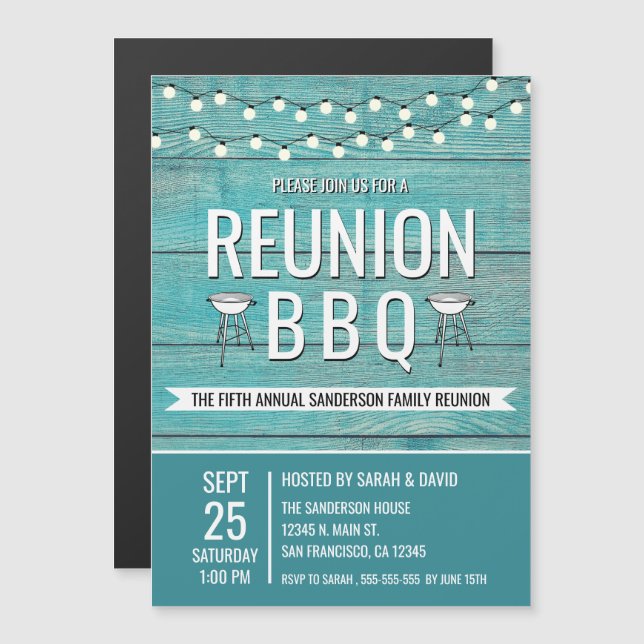 Invitation Magnétique Réunion de famille Barbecue annuel Barbecue Rustiq (Devant / Derrière)