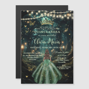 Invitation Magnétique Robe verte émeraude de la forêt enchantée Quinceañ