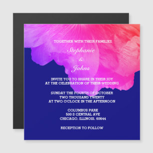 Invitation Magnétique Rose Floral Navy Bleu Blanc mignon Unique Mariage