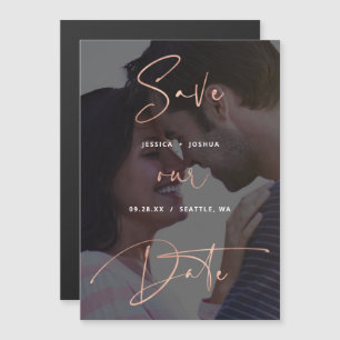 Invitation Magnétique Rose Gold Script Vellum Look Photo Enregistrer la 