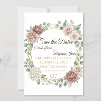 Invitation Magnétique Rose Poussiéreuse Élégante Géométrique Floral Aqua