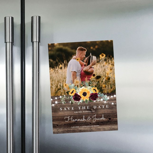 Invitation Magnétique Roses de tournesol photo Grange bois Enregistrer l (Créateur téléchargé)