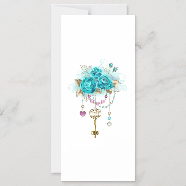 Invitation Magnétique Roses turquoise avec touches (Recto)