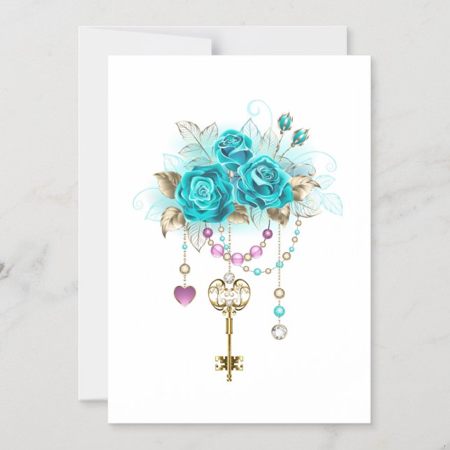 Invitation Magnétique Roses turquoise avec touches (Recto)