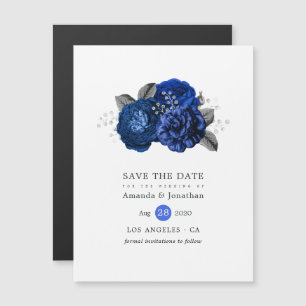 Invitation Magnétique Royal Blue et Silver Floral Wedding Enregistrer la