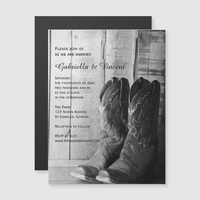 Invitation Magnétique Russe Cowboy Bottes Mariage occidental (Devant / Derrière)