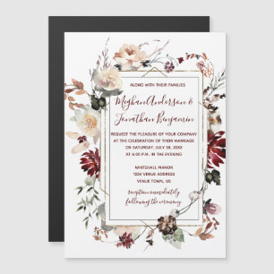 Invitation Magnétique Russe Fleur d'hiver Floral Bourgogne Mariage