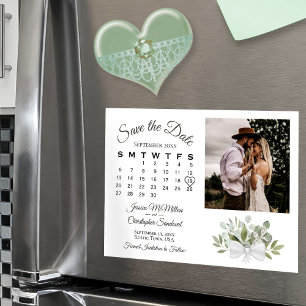 Invitation Magnétique Rustic Eucalyptus Calendrier & Photo Enregistrer l