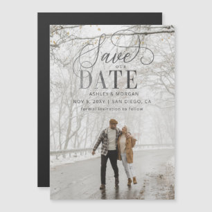 Invitation Magnétique Rustic Modern Silver Script Photo Enregistrer la d