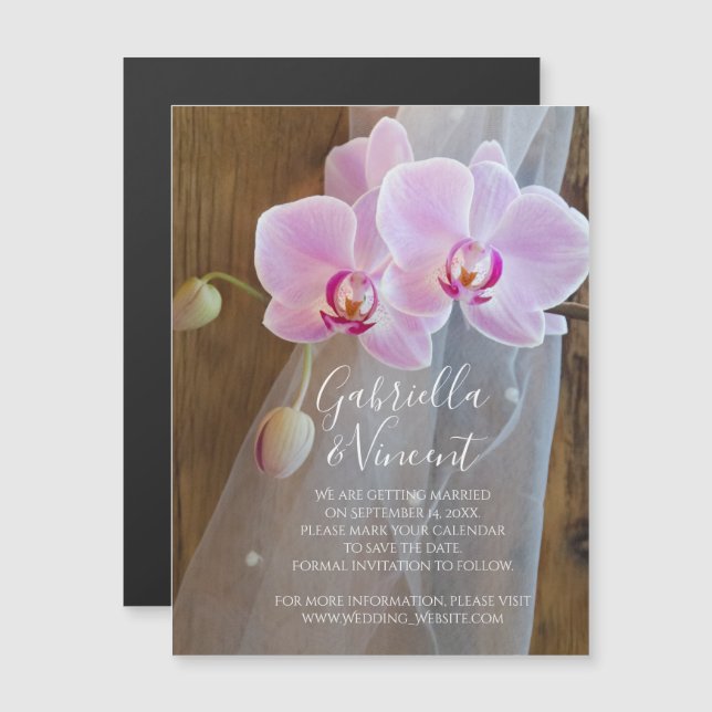 Invitation Magnétique Rustic Orchid Elegance Wedding Enregistrer la date (Devant / Derrière)