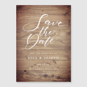 Invitation Magnétique Rustic Wood Country Script Enregistrer la date