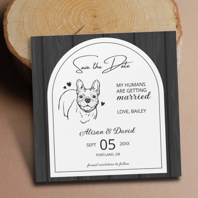 Invitation Magnétique Rustic Wood French Bulldog Wedding Enregistrer la  (Créateur téléchargé)